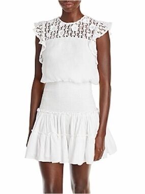 Aqua White Crochet Lace Mini Dress